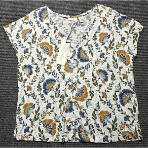 Rachel Zoe Shirt Womens SM Multicolor Floral Linen V-Neck Button Front Boho Top